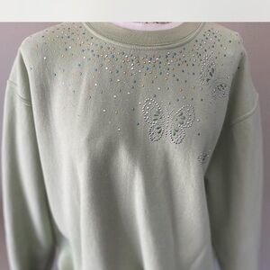 Green Sweatshirt with Butterfly Design